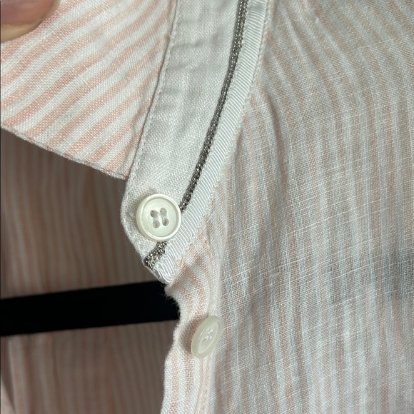 Lafayette 148 New York Light Pink Pinstripe Linen Button Down Shirt | S - Picture 4 of 7